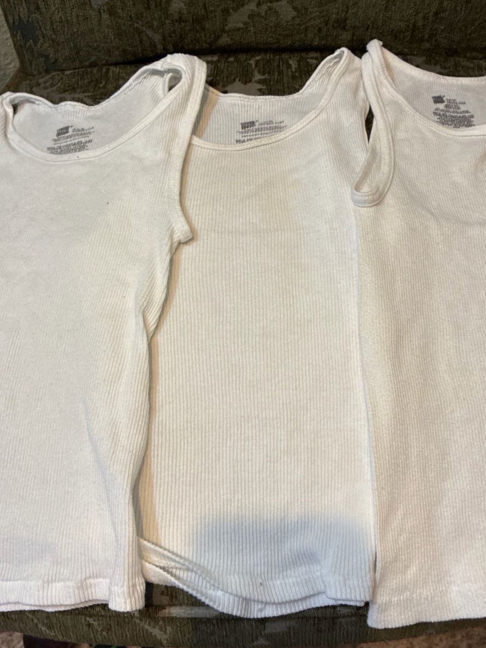 3 Hanes White Ribbed Tank Tops - Pack